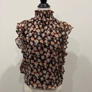 Blue Rain Pink and Orange Ruffled‎ Blouse